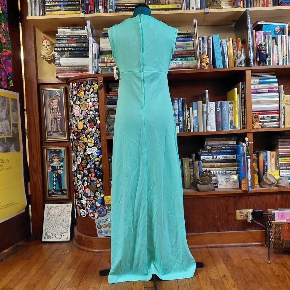 Vintage 70s Seafoam Green Maxi Dress Sleeveless Empire Waist Union Made NWT 13 - Picture 2 of 8